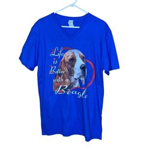 Graphic Tee Blue Life Is Better With a Beagle V-neck L New